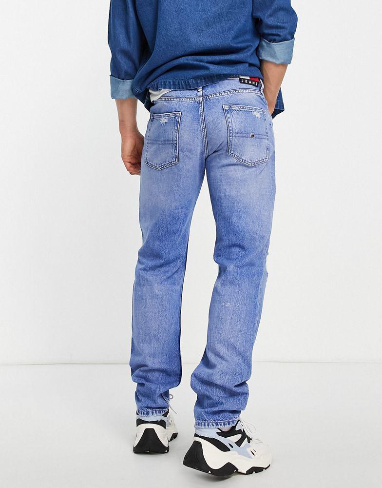 商品Tommy Hilfiger|Tommy Jeans Ethan relaxed straight fit heavy distressed jeans in light wash,价格¥406,第4张图片详细描述