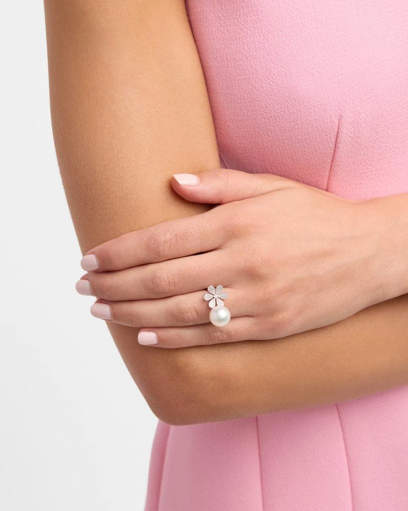 商品Pearls By Shari|18K White Gold South Sea Pearl and Daisy Flower Pot Ring, Size 6.5,价格¥24055,第2张图片详细描述