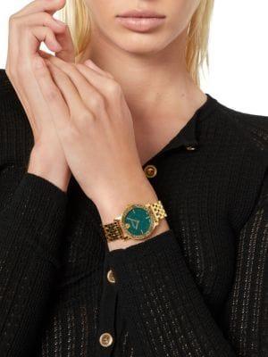 商品Versace|Greca Glass 32MM Goldtone Stainless Steel Bracelet Watch,价格¥4960,第7张图片详细描述