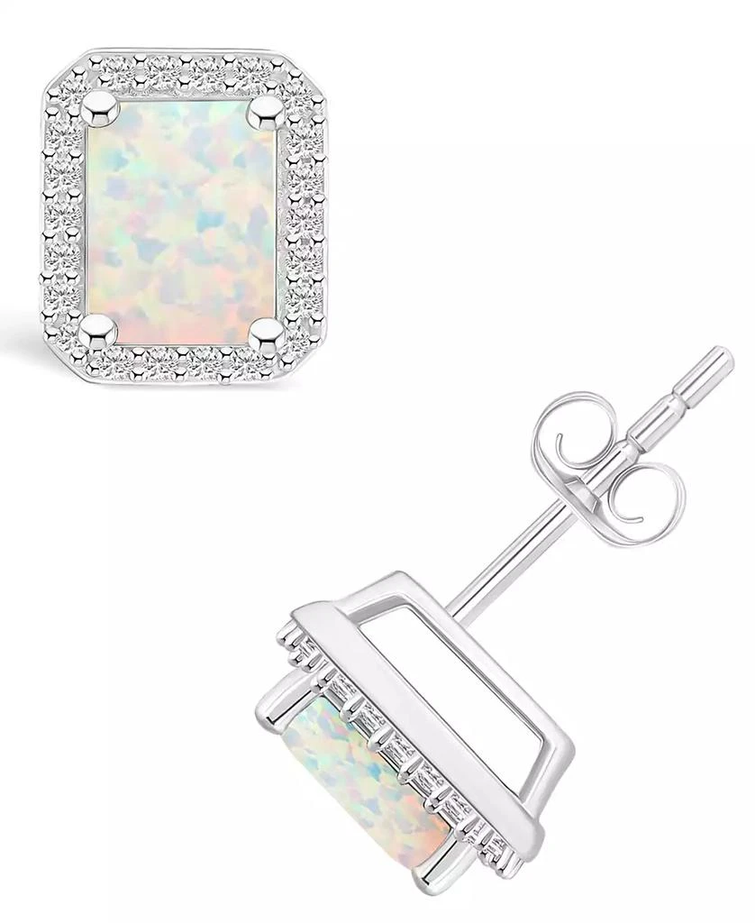 商品Macy's|Lab Grown Opal (9/10 ct. t.w.) and Lab Grown Sapphire (1/4 ct. t.w.) Halo Studs in 10K White Gold,价格¥8670,第1张图片
