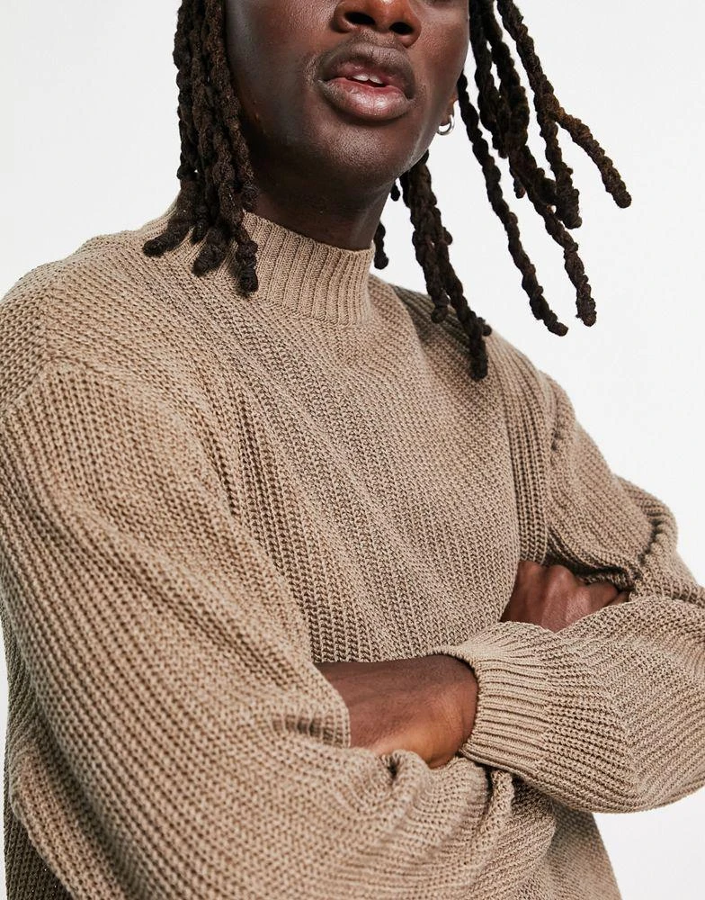 商品ASOS|ASOS DESIGN oversized fisherman rib turtle neck jumper in taupe marl,价格¥191,第2张图片详细描述