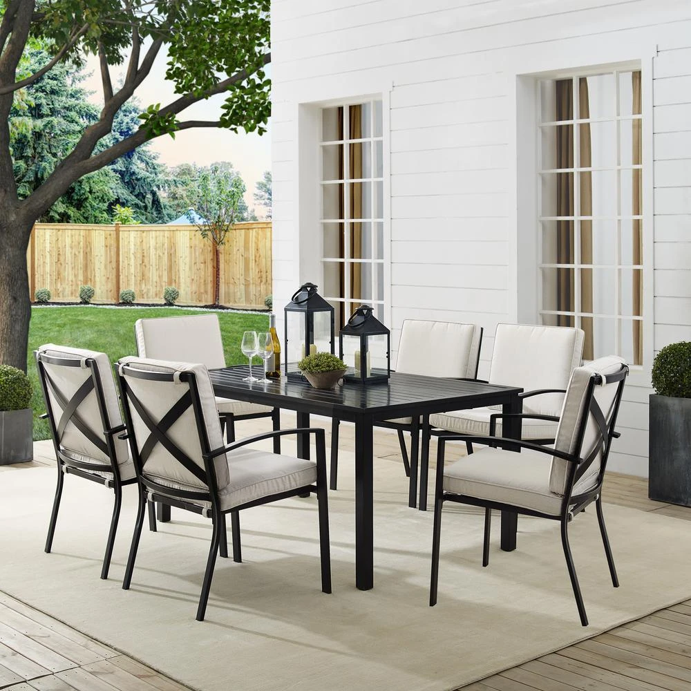 商品Crosley Furniture|Kaplan 7Pc Outdoor Metal Dining Set Oatmeal/Oil Rubbed Bronze - Table & 6 Chairs,价格¥11250,第1张图片