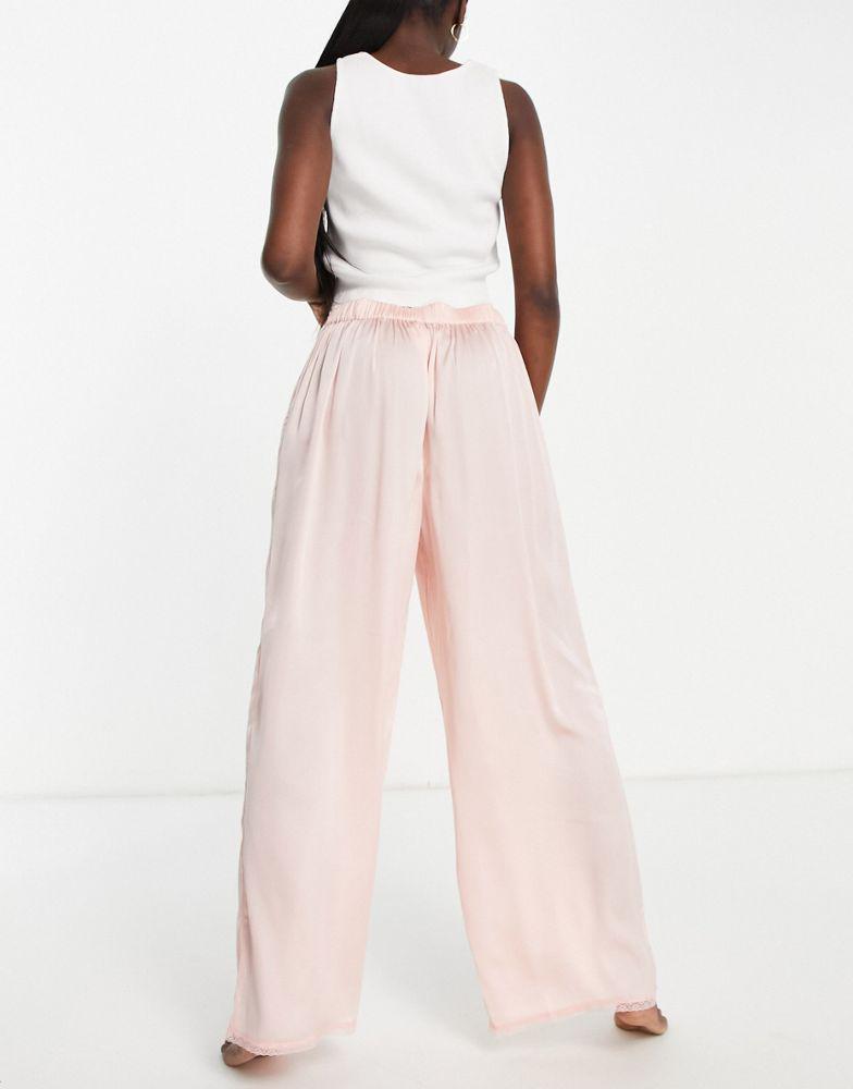 Topshop lace trim satin pyjama trouser in pink商品第2张图片规格展示