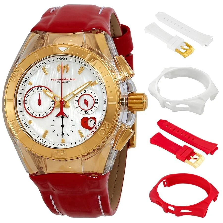 商品TechnoMarine|Cruise Valentine Chronograph Quartz White Mother of Pearl Dial Ladies Watch TM-117003,价格¥952,第1张图片