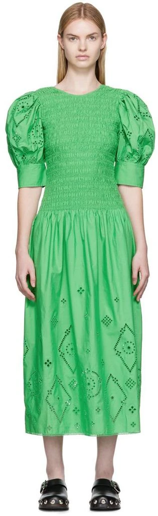 商品Ganni|绿色 Broderie Anglaise 连衣裙,价格¥1081,第1张图片