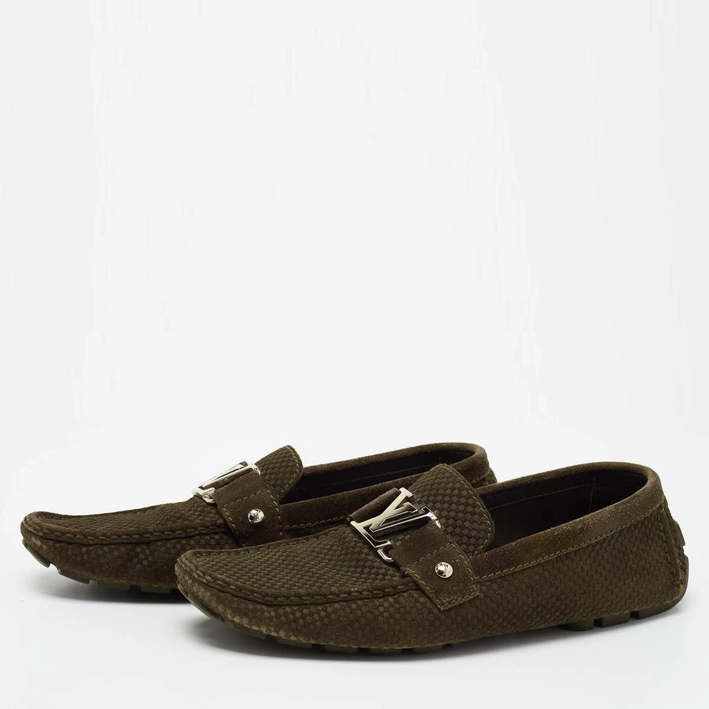 商品[二手商品] Louis Vuitton|Louis Vuitton Olive Green Textured Suede Monte Carlo Loafers Size 43,价格¥1656,第2张图片详细描述