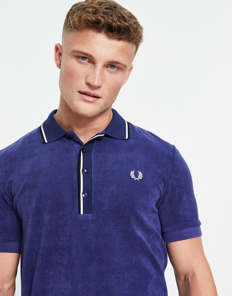 Fred Perry twin tipped towelling polo shirt in navy商品第3张图片规格展示
