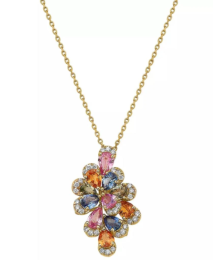 商品Effy|EFFY® Multi-Sapphire (2-1/6 ct. t.w.) & Diamond (1/6 ct. t.w.) Flower 16" Pendant Necklace in 14k Gold,价格¥7586,第1张图片