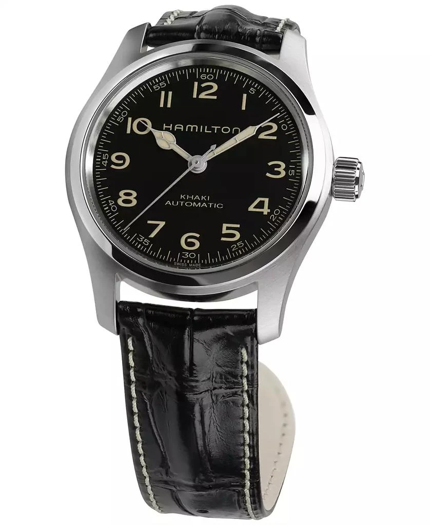 商品Hamilton|Men’s Swiss Automatic Khaki Field Murph Black Leather Strap Watch 42mm,价格¥7447,第3张图片详细描述