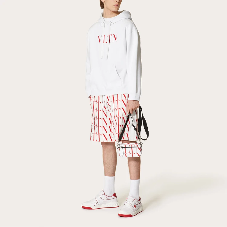 商品[国内直发] Valentino|华伦天奴 Logo字母印花连帽长袖卫衣 男款 白色,价格¥3968,第3张图片详细描述
