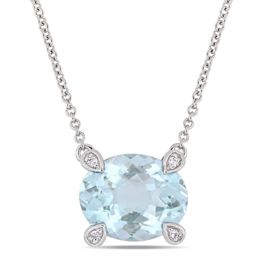 商品Amour|2 1/10 CT TGW Oval-cut Aquamarine and Diamond Accent Station Necklace In 10K White Gold,价格¥2191,第1张图片