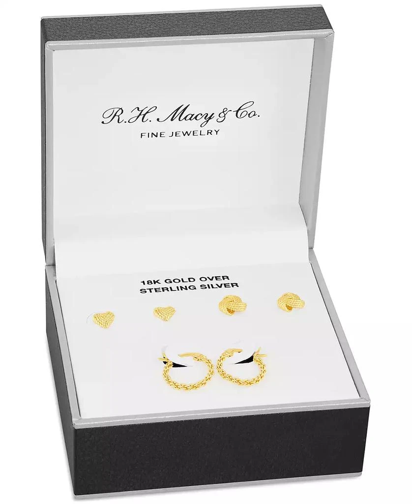 商品Macy's|3-Pc. Set Loveknot Stud & Twisted Hoop Earrings in 18K Gold Over Sterling Silver or Sterling Silver,价格¥188,第2张图片详细描述