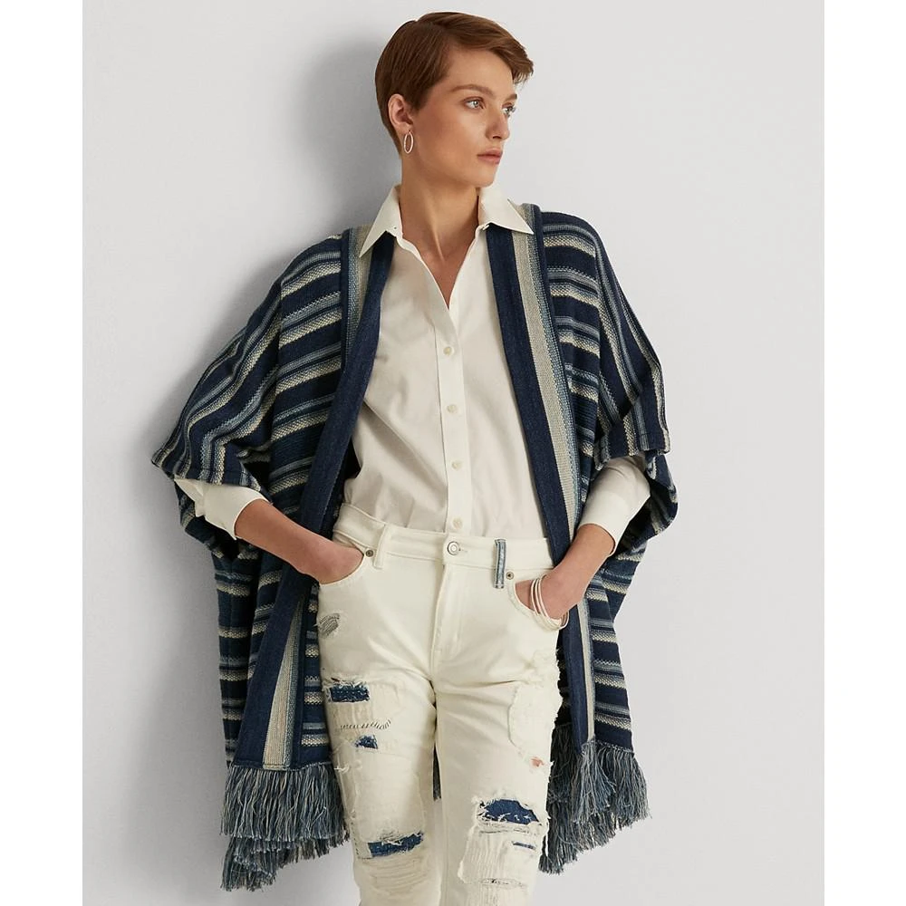 商品Ralph Lauren|Striped Cotton Fringe-Trim Cardigan,价格¥436,第1张图片