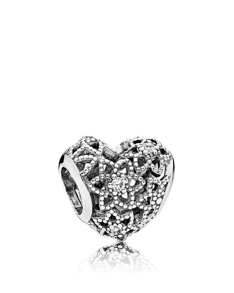 商品PANDORA|Sterling Silver & Cubic Zirconia Blooming Heart Charm,价格¥260,第1张图片
