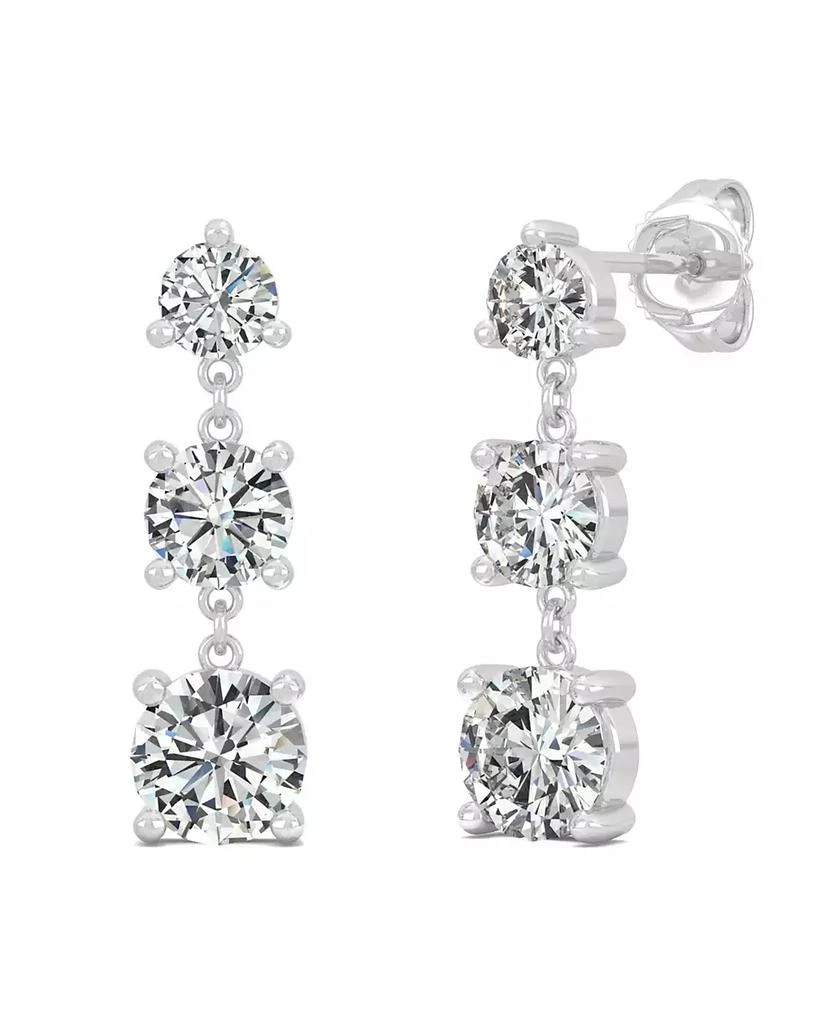 商品Charles & Colvard|Moissanite Three Stone Drop Earrings 2-1/5 ct. t.w. Diamond Equivalent in 14k White Gold,价格¥7340,第1张图片