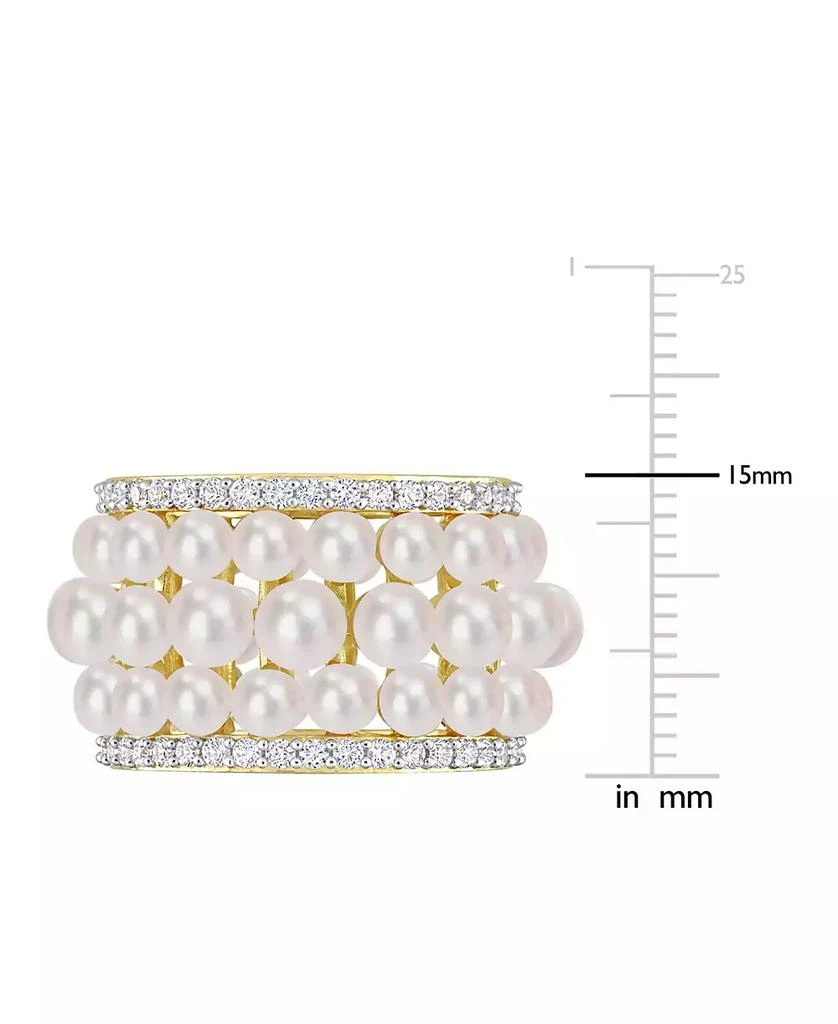 商品Macy's|Cultured Freshwater Pearl (3 - 4-1/2mm) & Lab-Created White Sapphire (1-3/5 ct. t.w.) Multirow Statement Ring in Yellow Rhodium-Plated Sterling Silver,价格¥2394,第5张图片详细描述