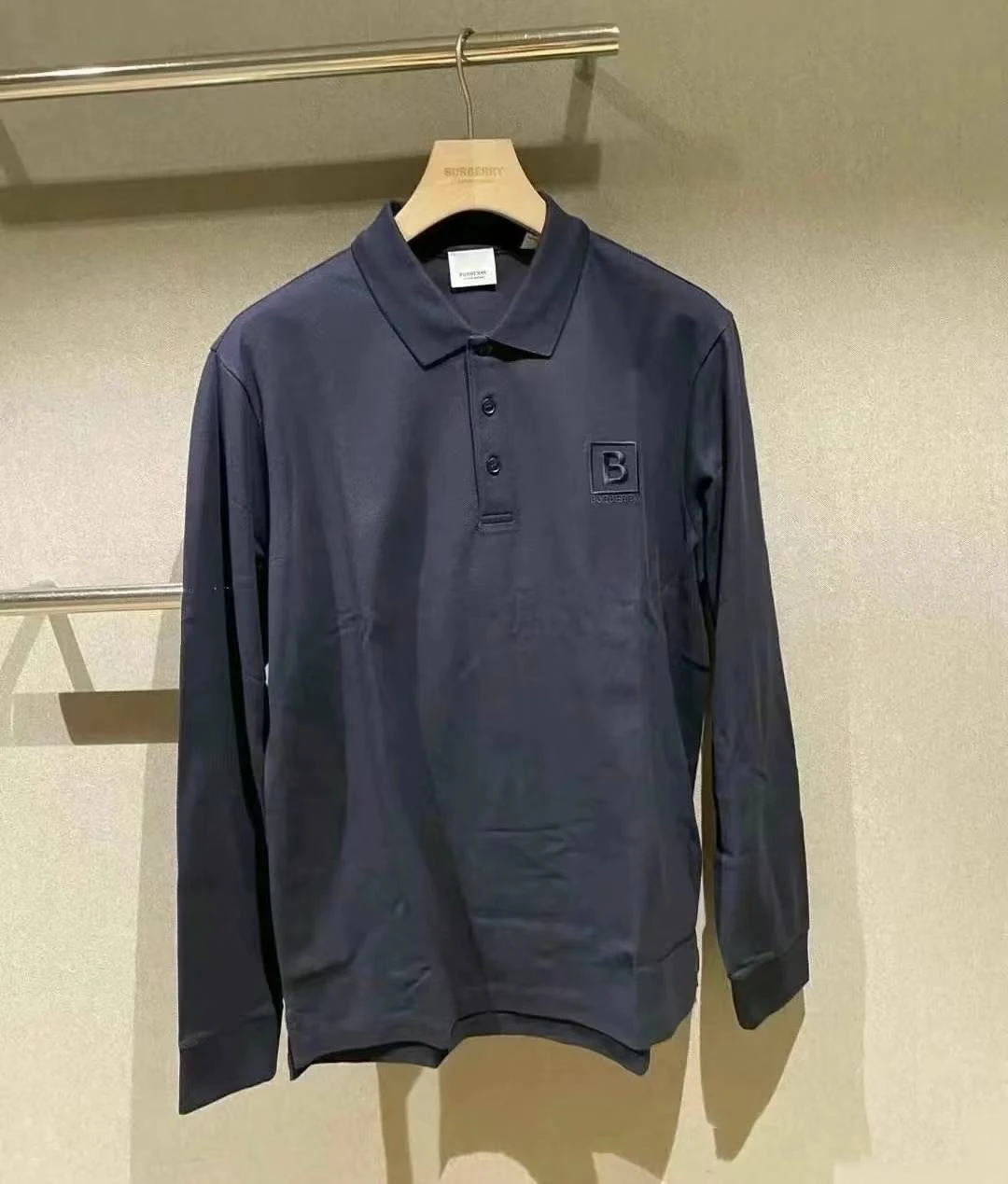 现货BURBERRY博柏利 男士海军蓝色棉质徽标长袖Polo衫80530631 商品