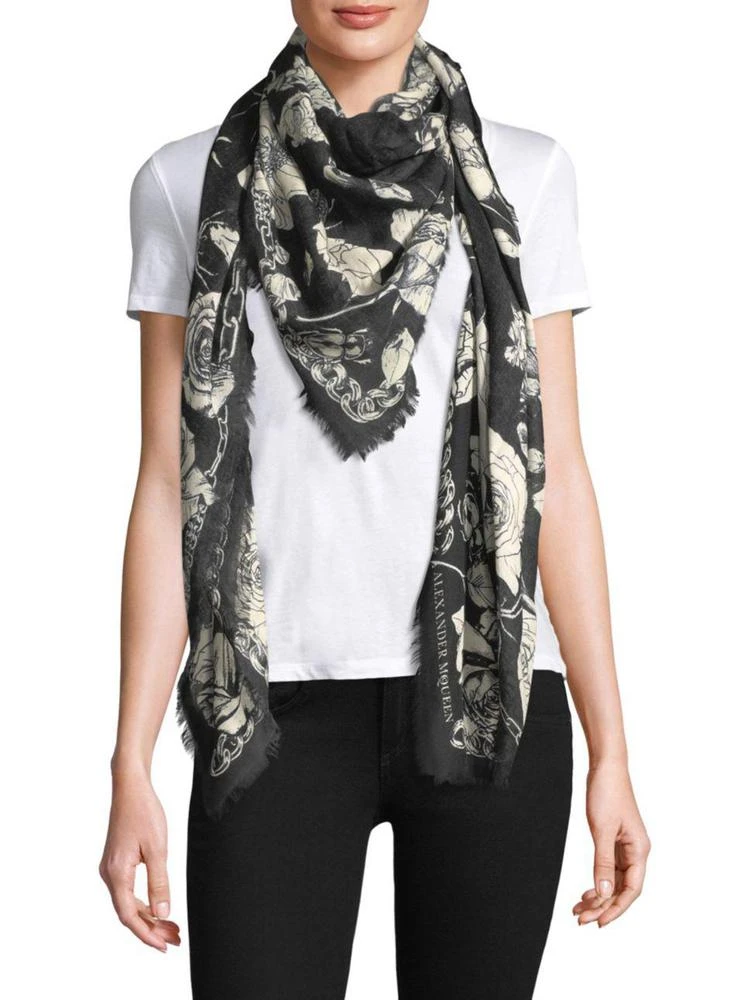 商品Alexander McQueen|Crawling Roses Skull Shawl,价格¥947,第1张图片