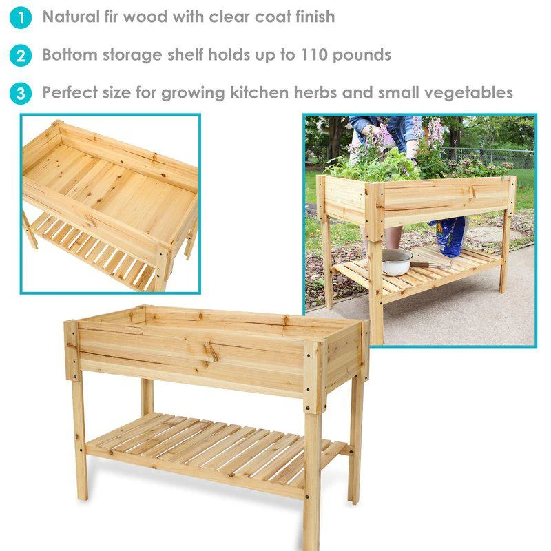 商品Sunnydaze Decor|Raised Garden Bed Elevated Planter Box with Shelf Kit Wood Stained Finish 42",价格¥839,第2张图片详细描述