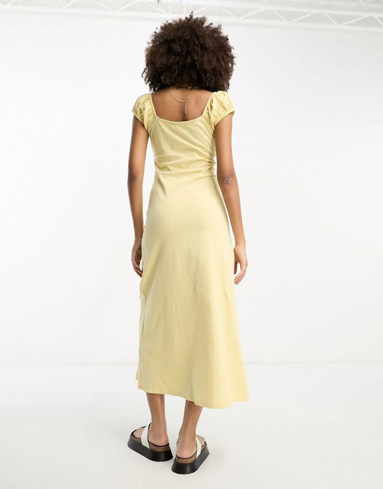 商品ASOS|ASOS DESIGN cap sleeve ruched midi dress with tie detail in lemon,价格¥161,第3张图片详细描述