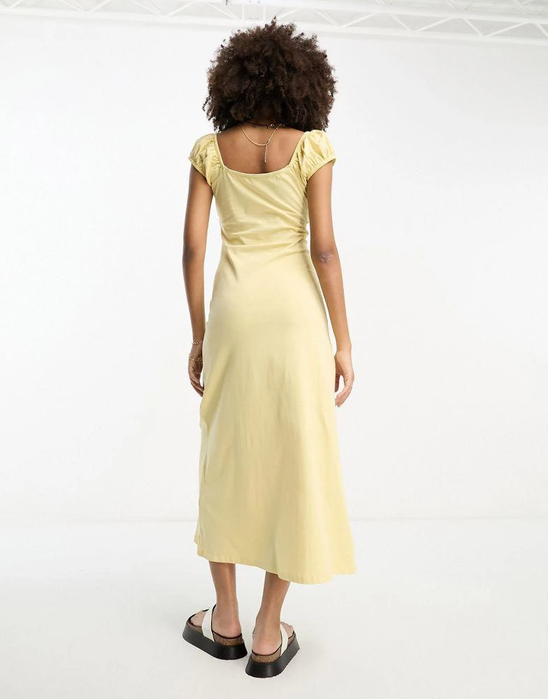 商品ASOS|ASOS DESIGN cap sleeve ruched midi dress with tie detail in lemon,价格¥163,第3张图片详细描述