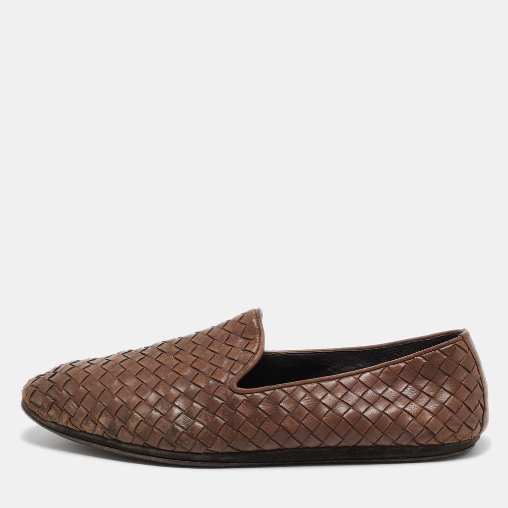 Elegant Bottega Styled Brown leather Woven Slip-On Men\'s Shoes by Massimo Dutti BOTTEGA VENETA dark brown woven leather LOAFERS flats shoes  main image 3
