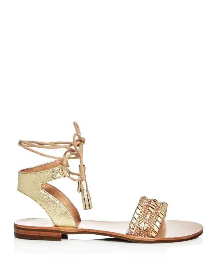 商品Jack Rogers|Tate Raffia Metallic Ankle Tie Sandals,价格¥671,第2张图片详细描述