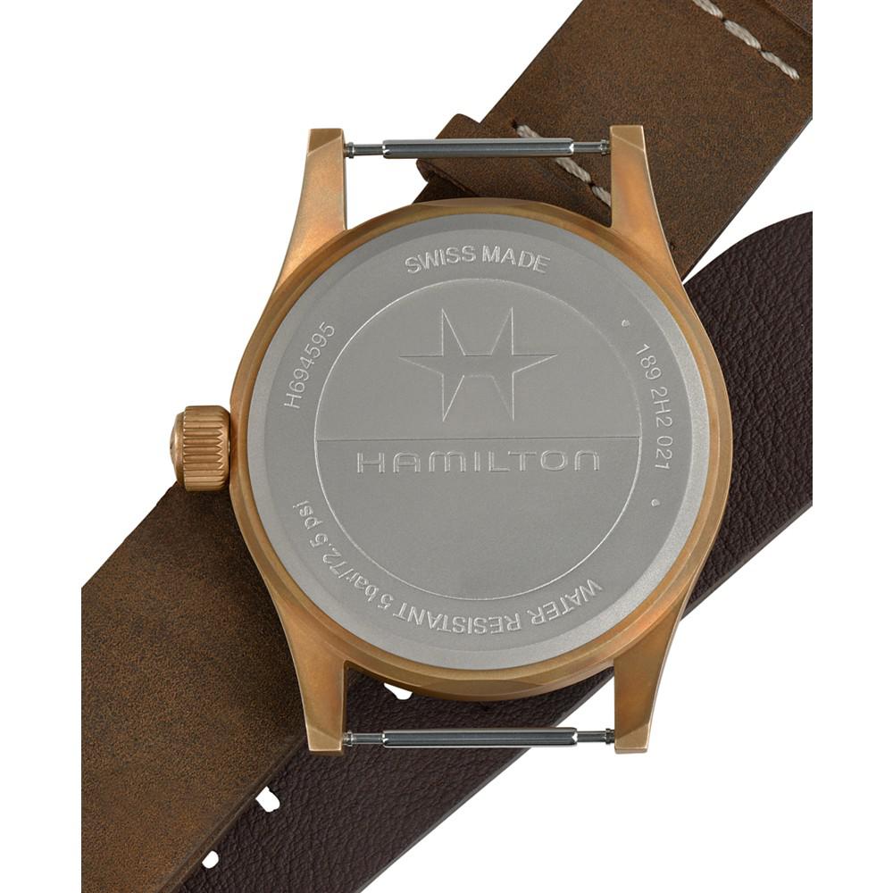 Men's Swiss Mechanical Khaki Field Brown Leather Strap Watch 38mm商品第5张图片规格展示