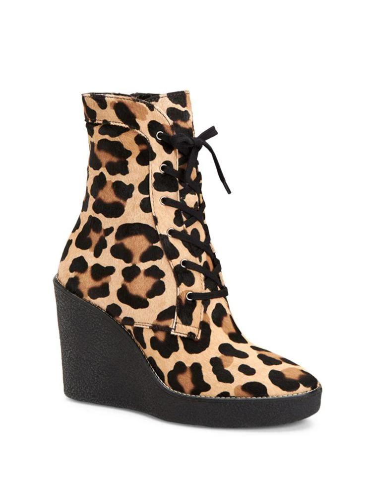 商品Aquatalia|Viviann Leopard-Print Calf Hair Lace-Up Wedge Booties,价格¥4124,第1张图片