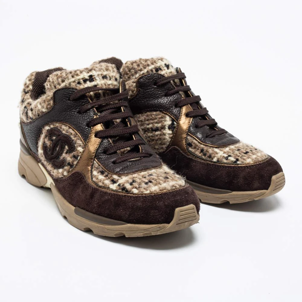 商品[二手商品] Chanel|Chanel Brown Tweed And Leather CC Low Top Sneakers Size 38,价格¥4006,第4张图片详细描述