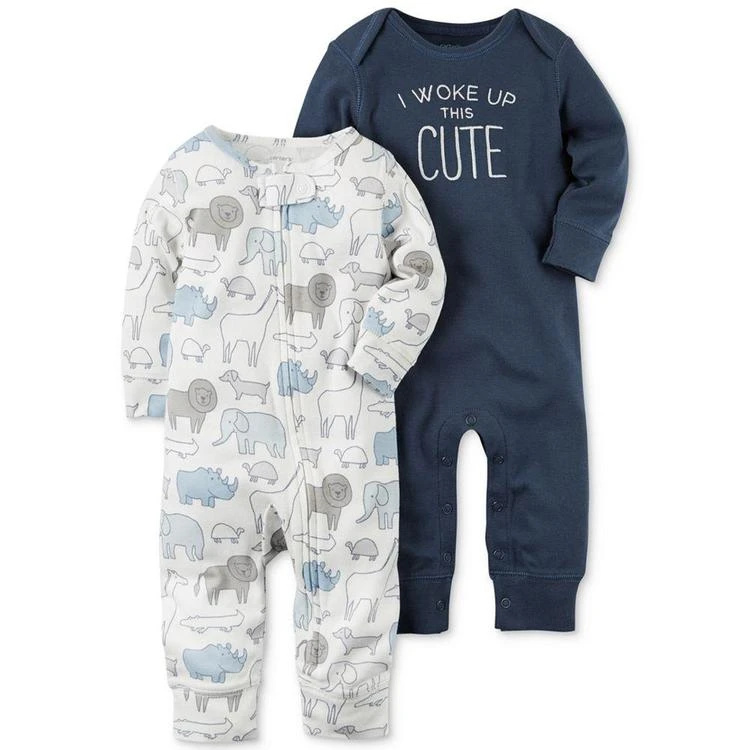 商品Carter's|2-Pk. I Woke Up This Cute Cotton Coveralls, Baby Boys,价格¥75,第1张图片