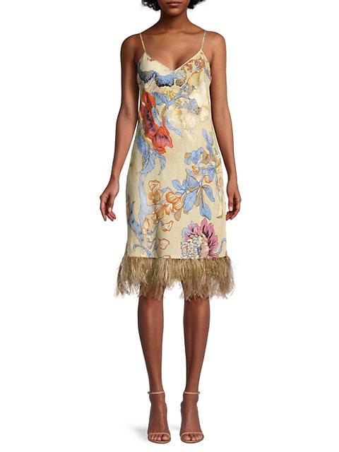 Miki Floral Feather-Trim Slip dress商品第3张图片规格展示