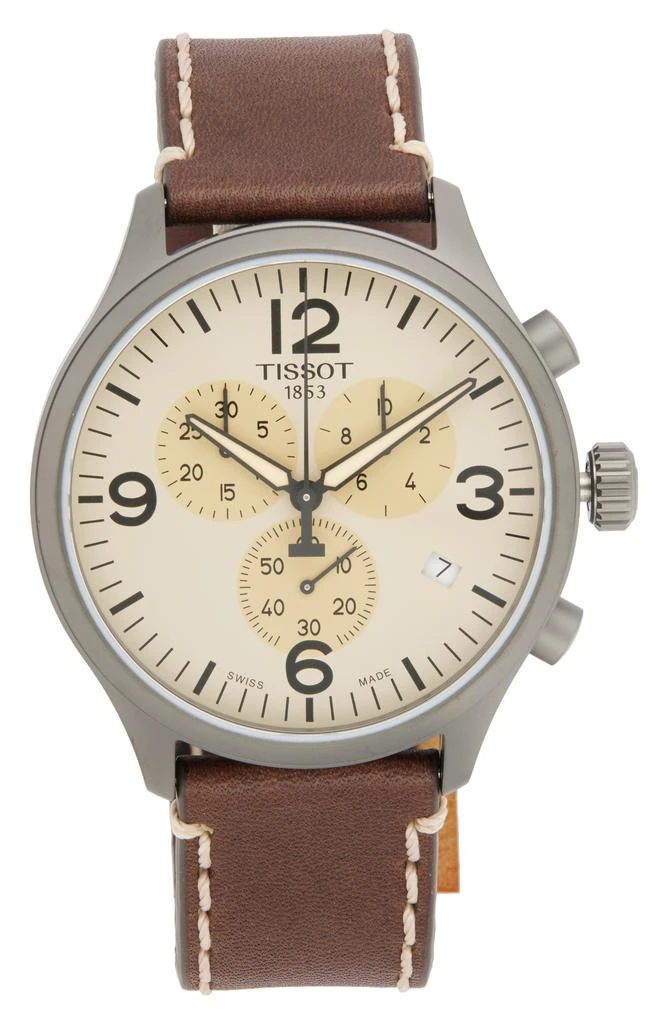 商品Tissot|Chrono XL Leather Strap Chronograph Watch, 45mm,价格¥1986,第1张图片