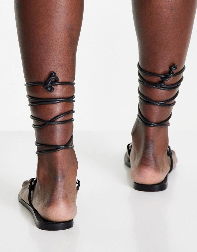 商品ASOS|ASOS DESIGN Faliraki leather ring detail sandals with ankle tie in black,价格¥125,第4张图片详细描述