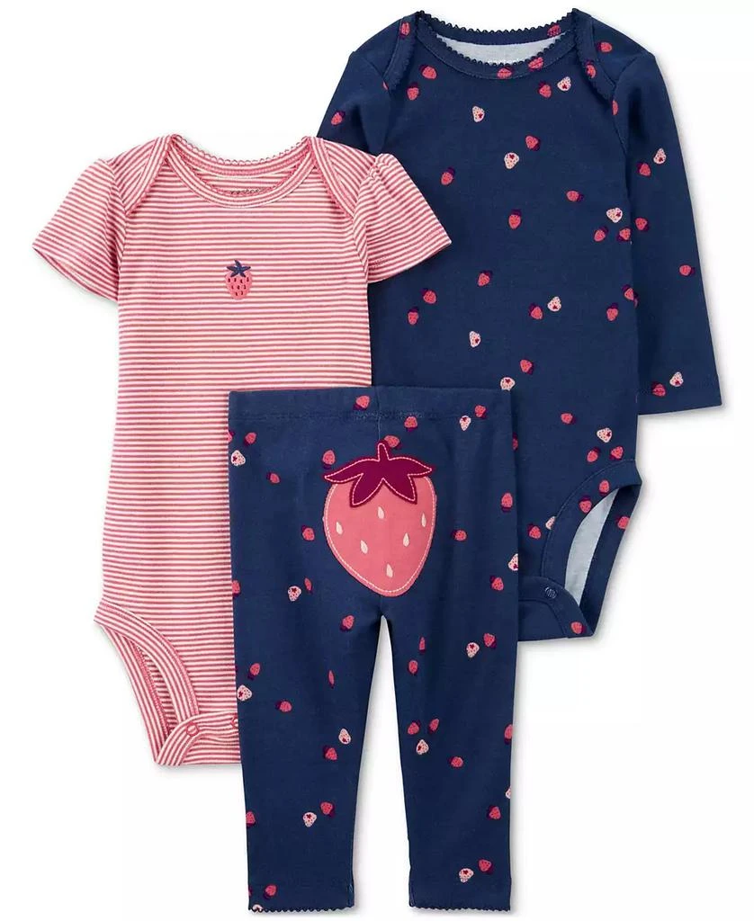 商品Carter's|Baby Strawberry-Print Cotton Bodysuits & Pants, 3 Piece Set,价格¥78,第1张图片