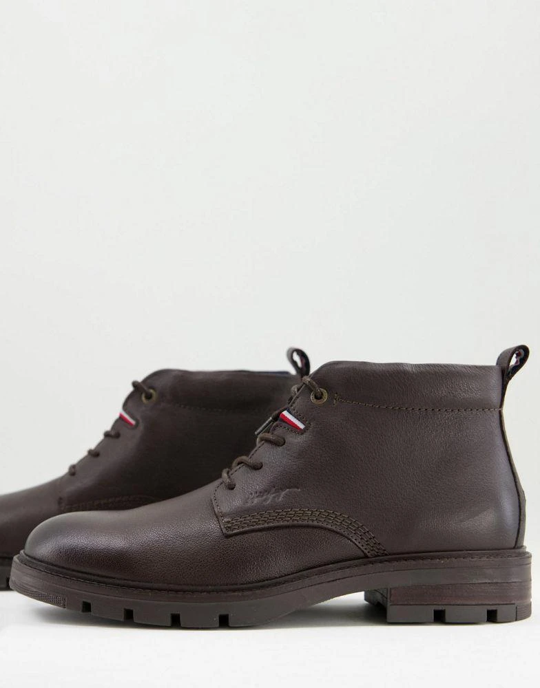 商品Tommy Hilfiger|Tommy Hilfiger chunky leather boots in brown,价格¥1127,第1张图片