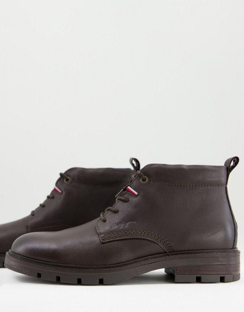 商品Tommy Hilfiger|Tommy Hilfiger chunky leather boots in brown,价格¥1139,第1张图片