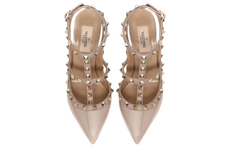 商品[国内直发] Valentino|华伦天奴 Rockstud GARAVANI 铆钉搭扣 铆钉鞋 细跟 高跟鞋 10cm 女款 裸肤色,价格¥7123,第5张图片详细描述