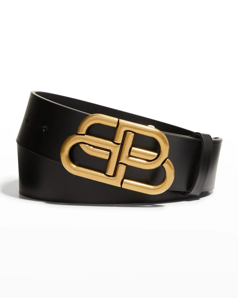 商品Balenciaga|Men's BB-Monogram Leather Buckle Belt,价格¥1959,第1张图片