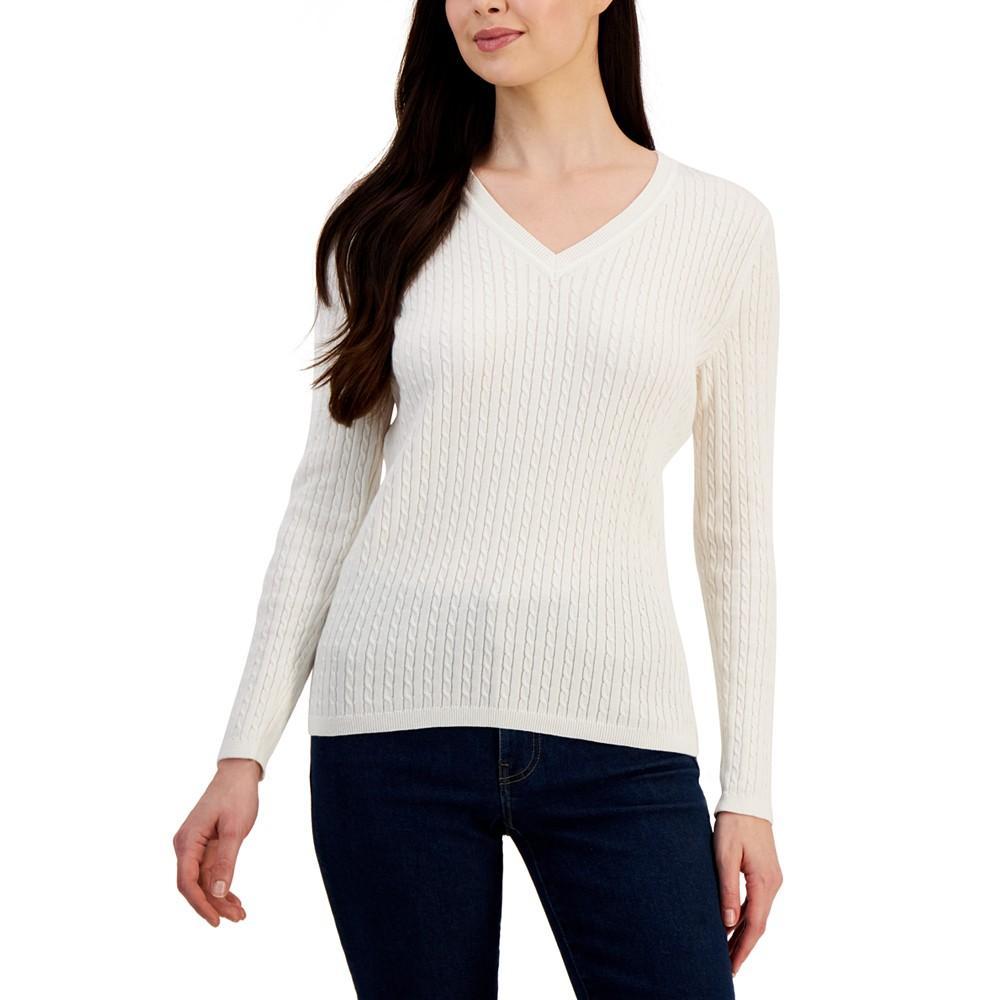 商品Tommy Hilfiger|Women's Cable Ivy V-Neck Sweater,价格¥356,第3张图片详细描述
