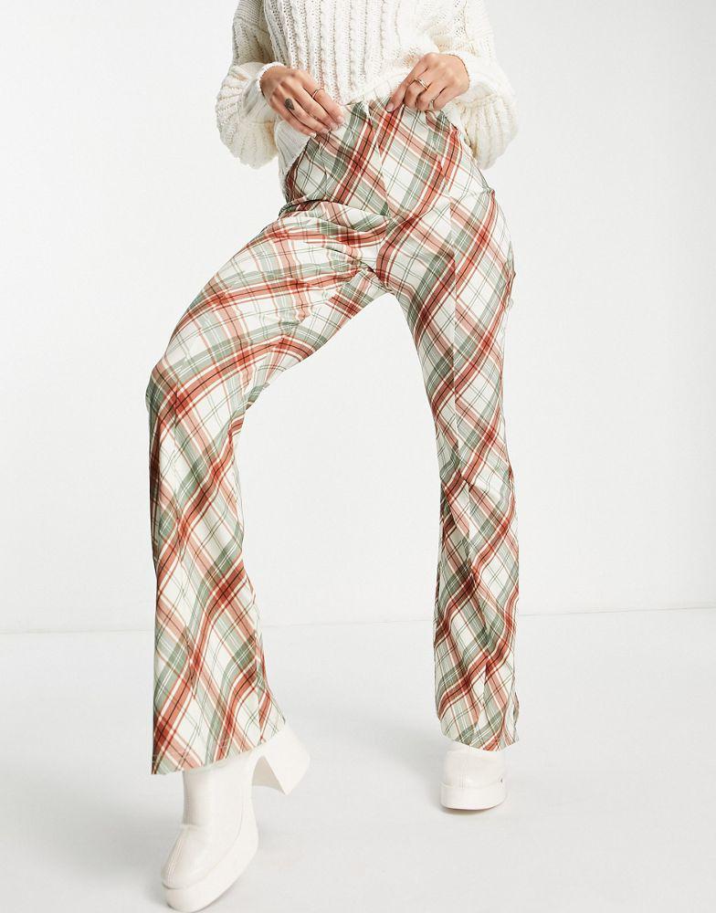 Topshop highwaisted bengaline flared trouser with side splits in check print商品第4张图片规格展示
