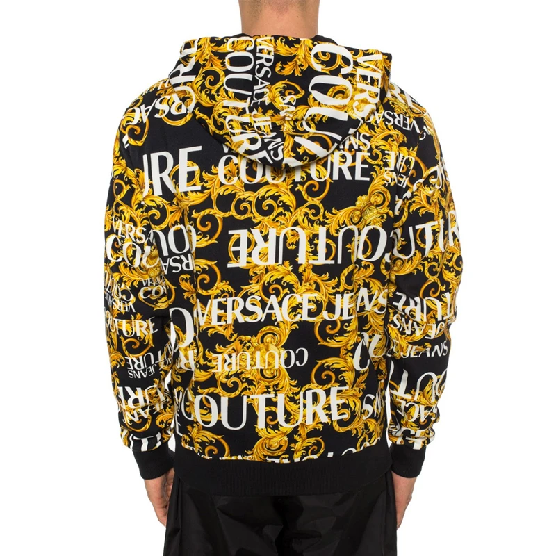 VERSACE JEANS 男士黑色棉质黄色印花薄绒拉链连帽 B7GUA7FA-SH600-899 商品