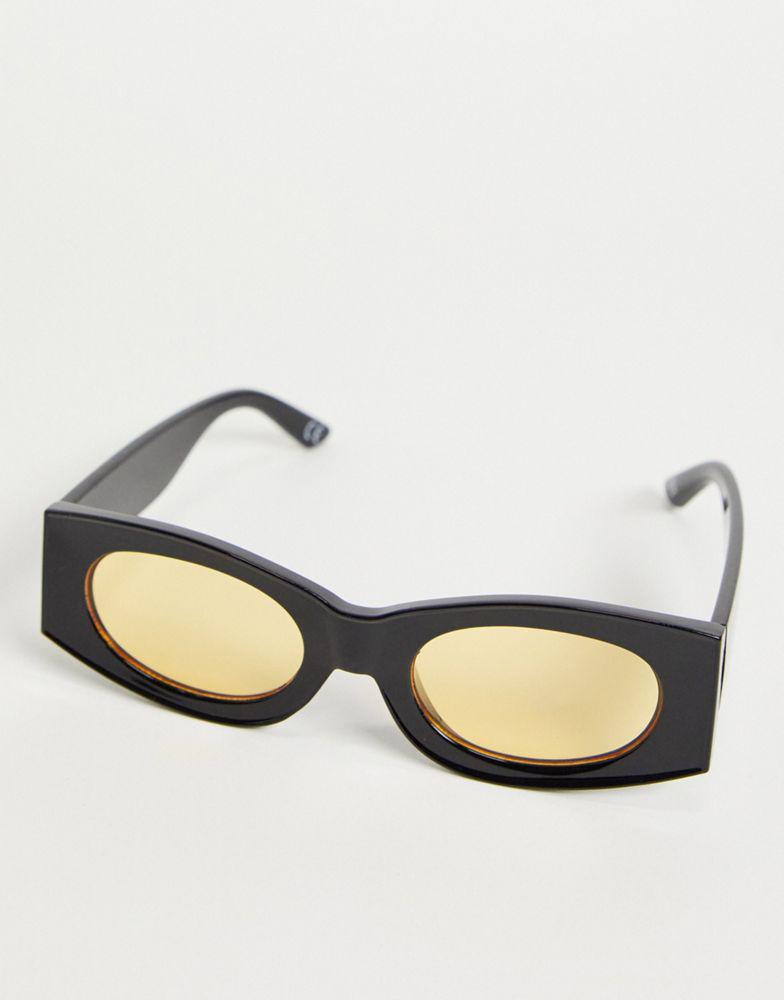 ASOS DESIGN square sunglasses in black with amber lens商品第2张图片规格展示
