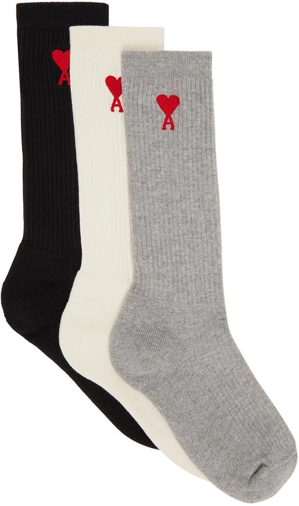 商品AMI|Three-Pack Multicolor Ami de Cœur Socks,价格¥499,第1张图片
