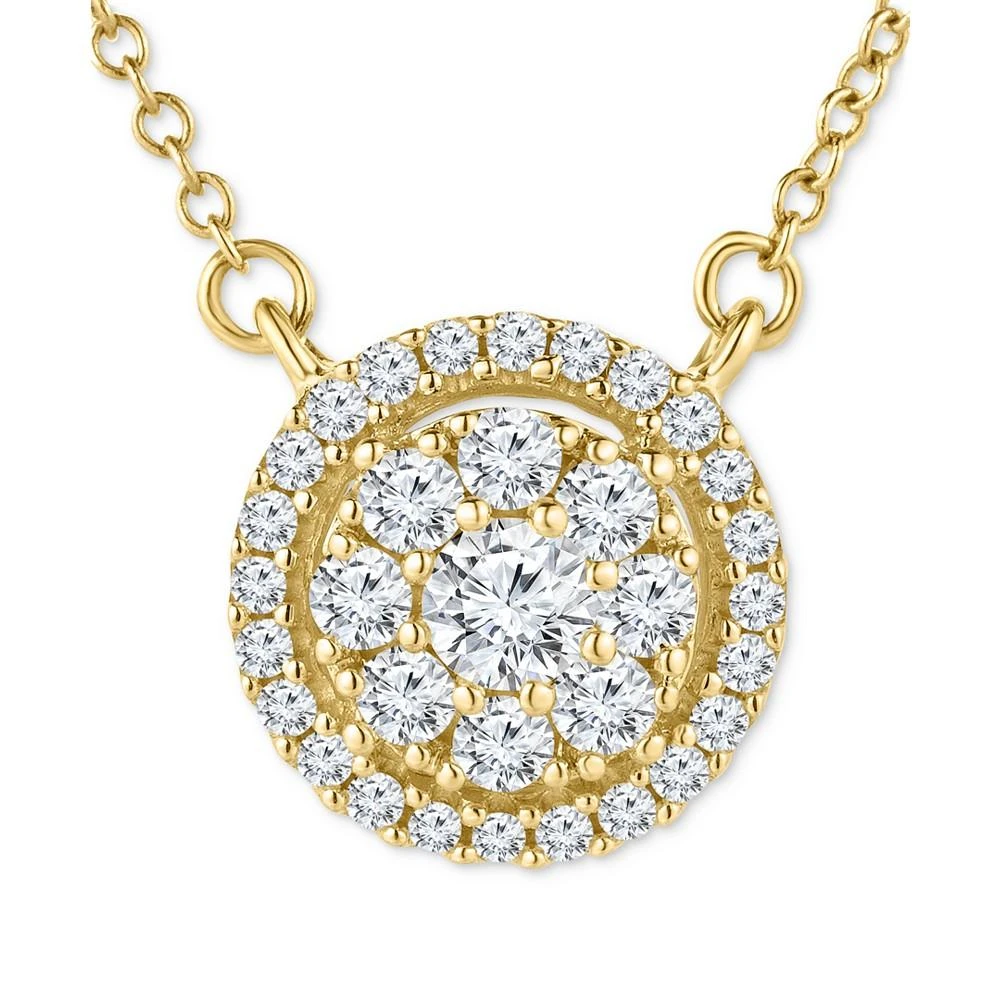 商品Macy's|Diamond Halo Cluster 18" Pendant Necklace (1/3 ct. t.w.) in 14k Gold,价格¥3013,第2张图片详细描述