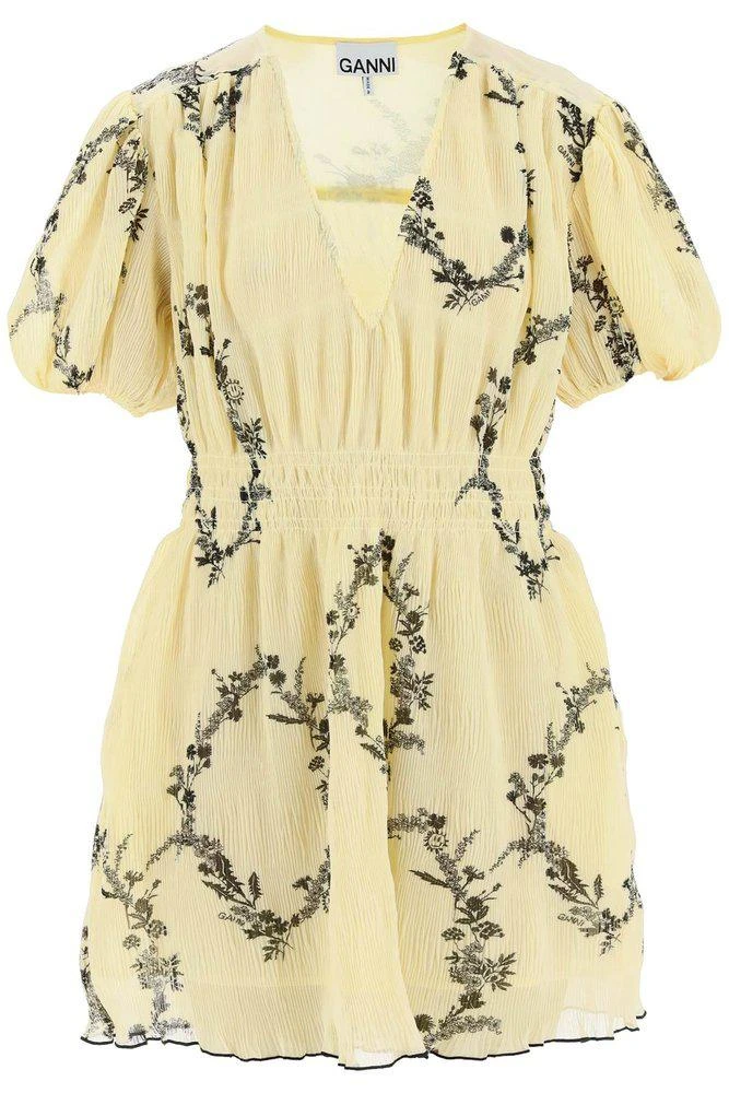 商品Ganni|Ganni Pleated V-Neck Mini Dress,价格¥1163,第1张图片