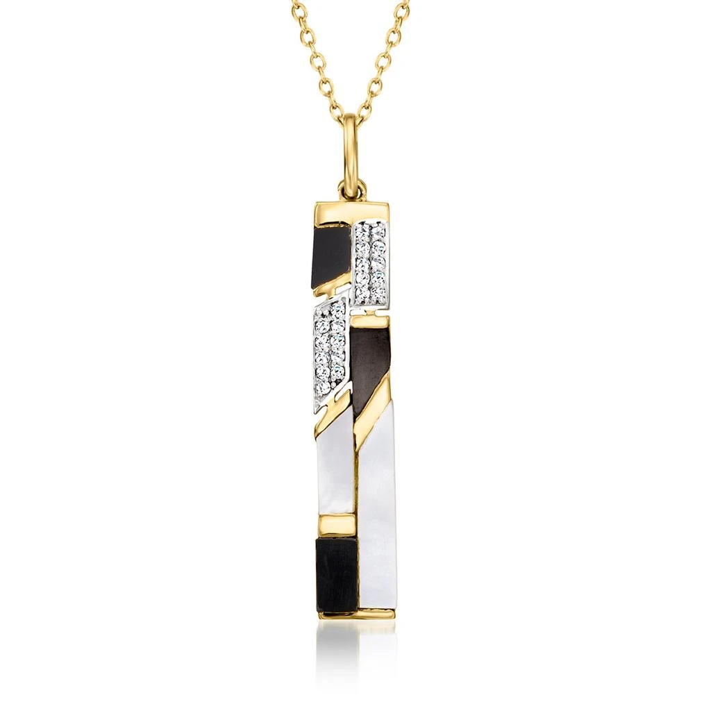 商品Ross-Simons|Mother-Of Pearl and Onyx Pendant Necklace With . White Topaz in 18kt Yellow Gold Over Sterling,价格¥830,第1张图片