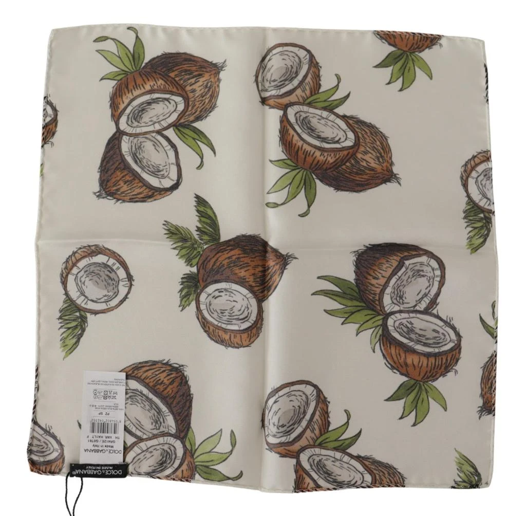 商品Dolce & Gabbana|Dolce & Gabbana White Silk Coconuts Print Square Handkerchief Scarf,价格¥975,第1张图片