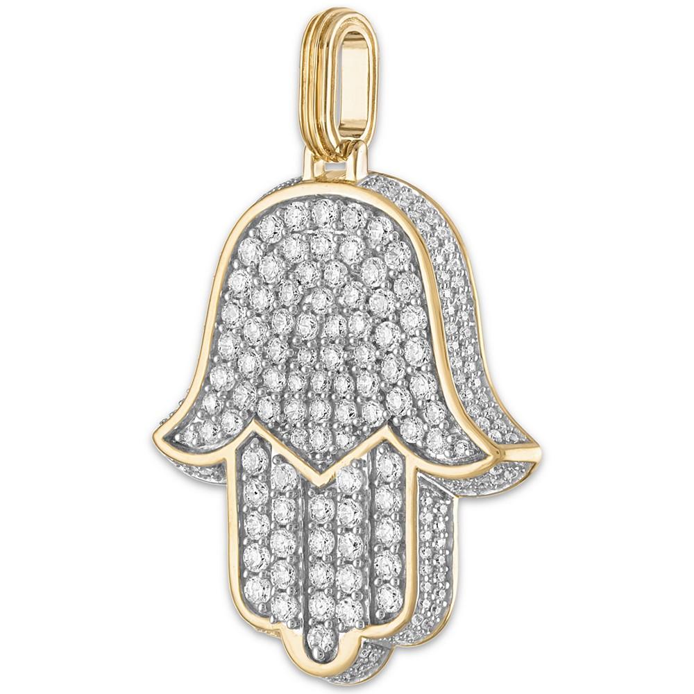 Cubic Zirconia Pavé Hamsa Hand Pendant in Sterling Silver & 14k Gold-Plate, Created for Macy's商品第2张图片规格展示