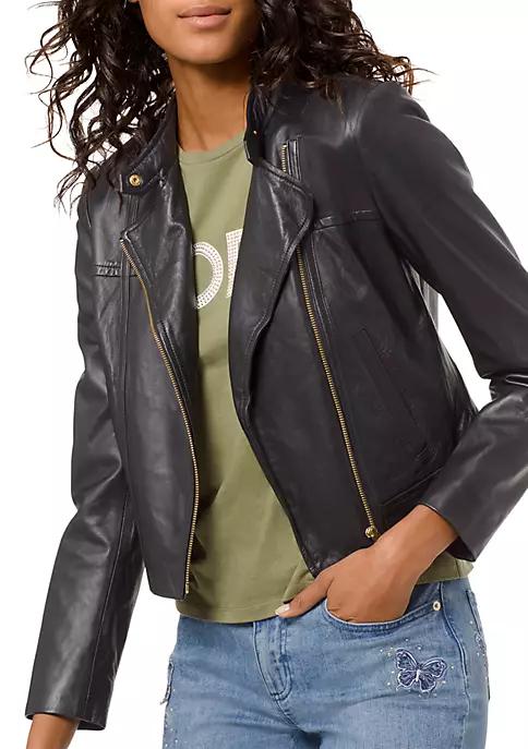 Women's Leather Moto Jacket商品第1张图片规格展示